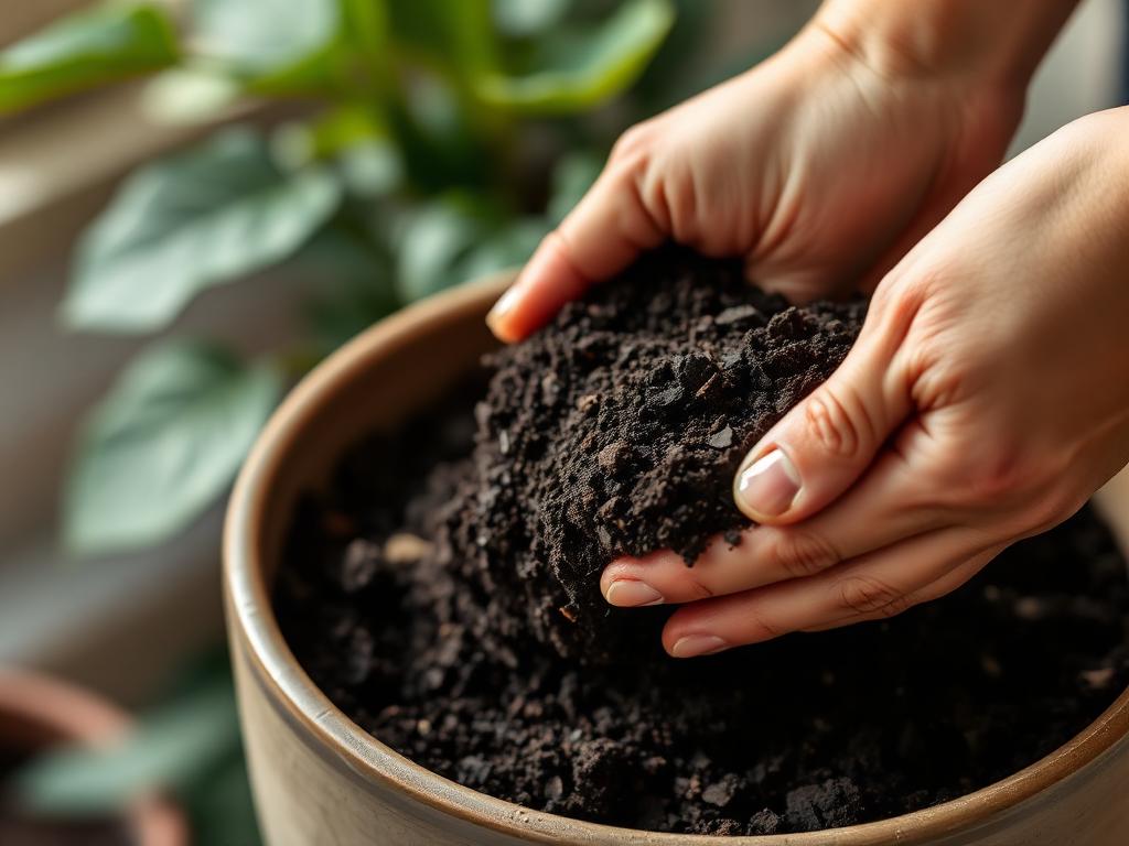 Healthy seedling sprouting from nutrient-rich vermicompost soil